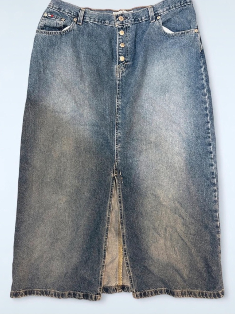 Tommy Hilfiger Washed Blue Denim Midi Skirt